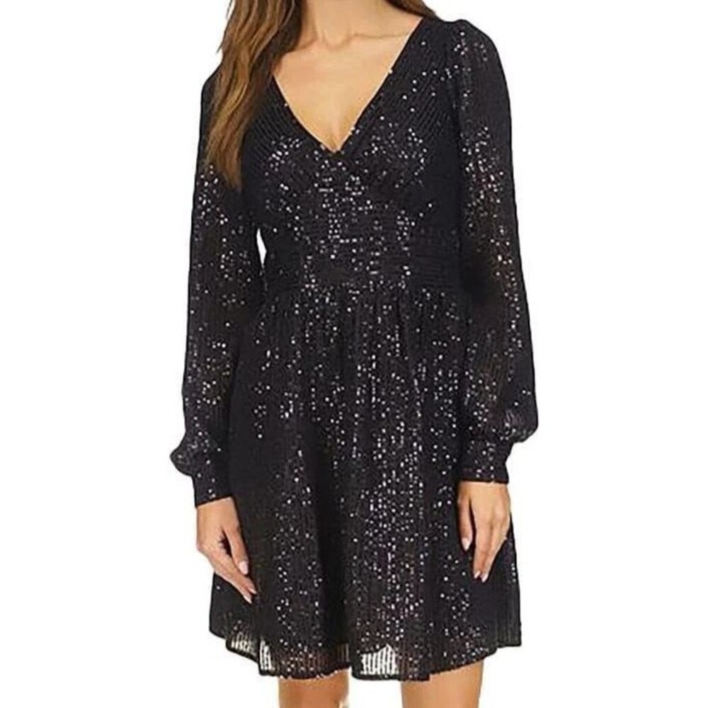 Michael Kors Womens Sequined Mini Cocktail and Party Dress, Black, M (new)